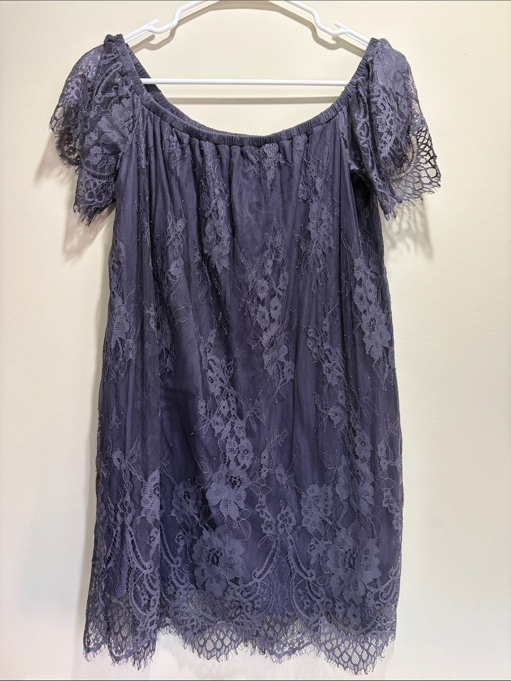 American Eagle Outfitters One-Shoulder Lace Dress in Dusty Lavender